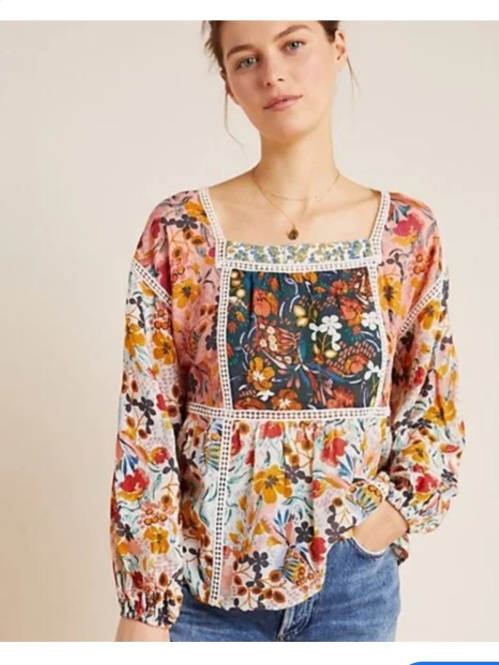 Maeve Anthropologie Nikki Peasant Multi Pattern Top Prairie Size XS